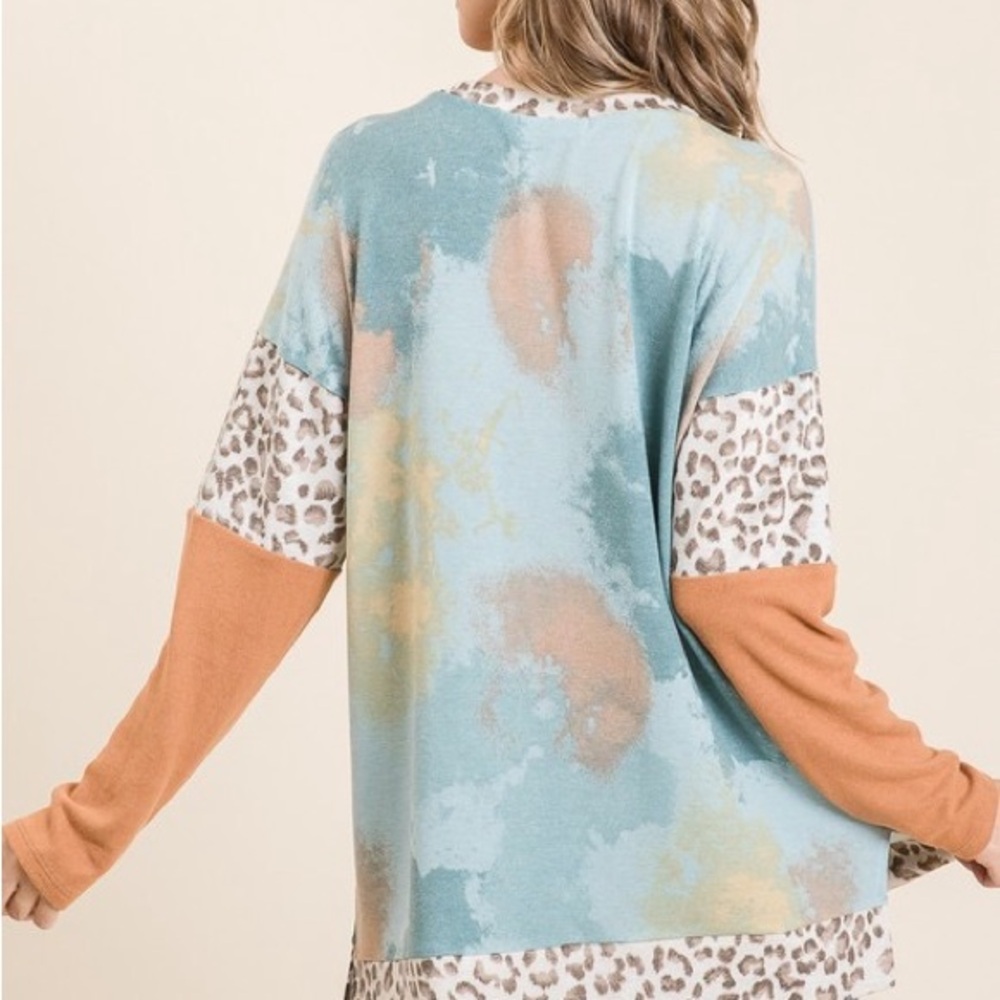 Tie-Dye Leopard Terry Round Neck Long Sleeve T-Shirt - Picture 6 of 6